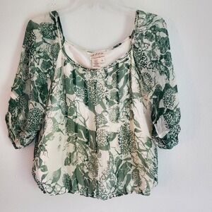MSSP Max Studio Blouse Womens Medium Silk Sheer Floral 3/4‎ Sleeve Top